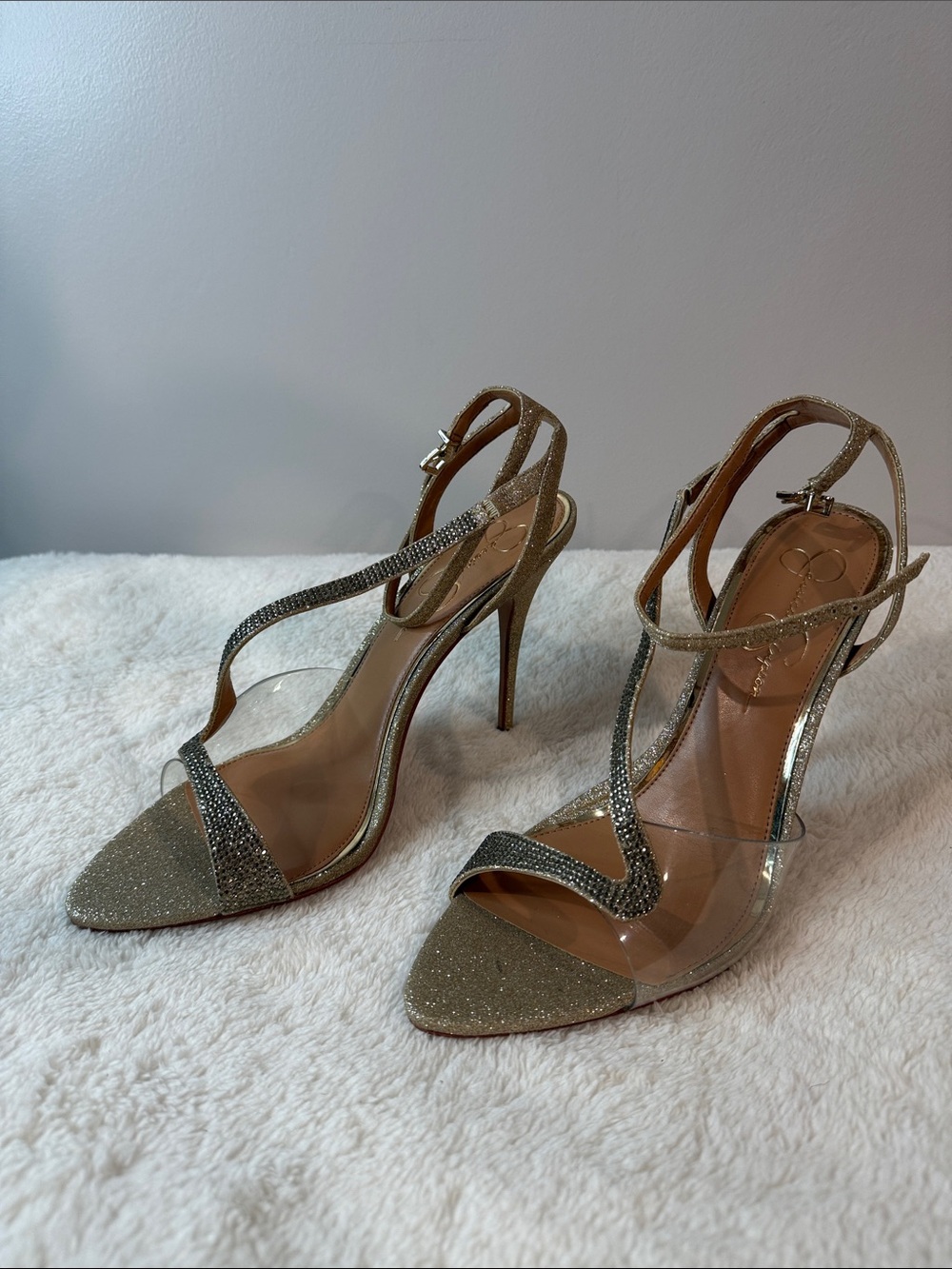 Gold Glitter Strappy High Heel Sandals by Jessica Simpson (111)